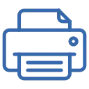 Blue printer icon with paper tray.